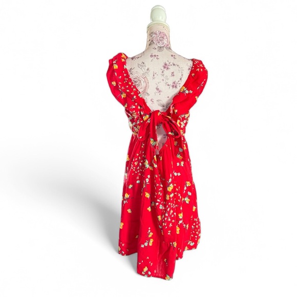LC Lauren Conrad Ruffle-Sleeve Fit & Flare Dress in Red Lemon Orchard - Picture 4 of 4